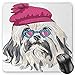 Produktbild HYYCLS Indie Mauspads, Lion Bichon Lowchen Breed Cute Dog with Heart Shaped Glasses and French Hat Print, Standard Size Rectangle Non-Slip Rubber Mousepad, Grey Pink Blue