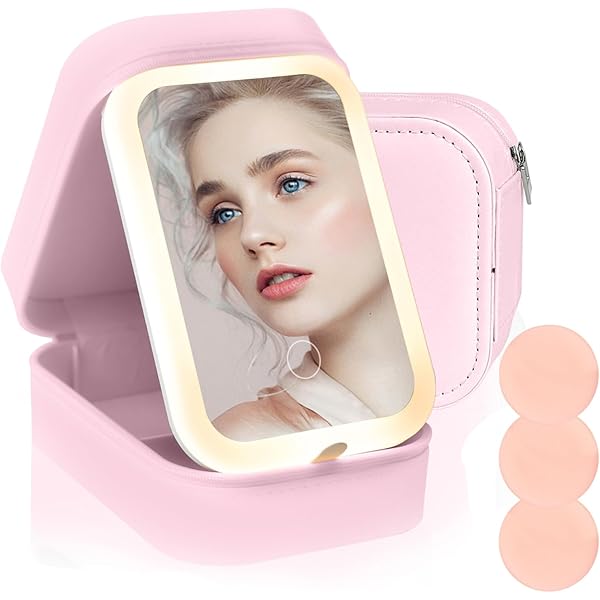Kosmetiktasche Mit Beleuchtetem Spiegel - LED Make-up Tasche Rosa
