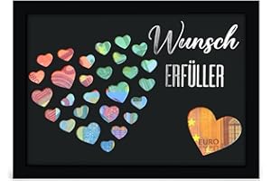 FREXPOR Geldgeschenk Bilderrahmen für Männer und Frauen, silberner Text „Wunscherfüller“, originelle Geld Geschenke Verpackung für Geburtstag, Hochzeit, Jugendweihe, Reise, Konfirmation - DIN A5 (Schwarz)