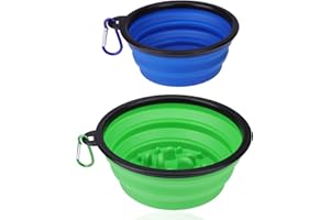 TAKUZA 2 Stück Hundenapf Faltbar, Faltbarer Hundenapf mit Karabiner, Reisenapf Hund, Hundenapf Unterwegs Silikon, Wassernapf für Hunde Unterwegs, 1000 ml Futternapf - Grün, 350 ml Wassernapf - Blau