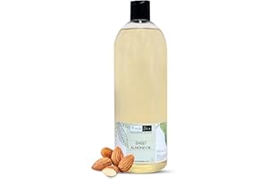 Freshskin Beauty LTD | Sweet Almond Oil 1 Litre - 100% Pure, Natural, Cruelty Free, Vegan, No GMO for Skin, Hair, Massage, Nails, Cuticles, Ears, Face, Body - Aromatherapy (1000ml)