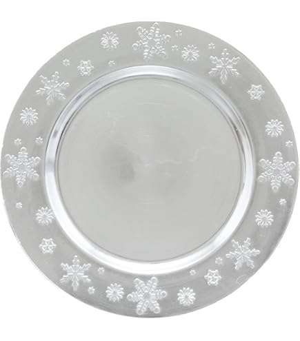 Assiette De Présentation Noël - 33 Cm, Motif Flocon Argent, Pour Fêtes - 4