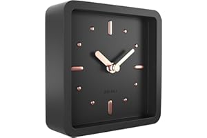 Driini Modern Mid Century Desk & Shelf Clock (Black Rose Gold) - Small Battery Operated and Silent Analog Tabletop Clocks for Living Room Decor – Ideal for Mantle, Office Table, Desktop or Nightstand