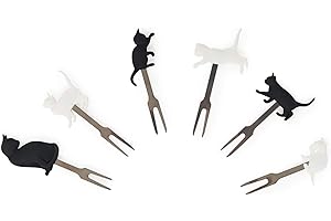 Legami - Lot de 6 fourchettes pour apéritif, réutilisables, durables, adaptées à la nourriture des doigts, 3,4 x 9 cm, thème chats