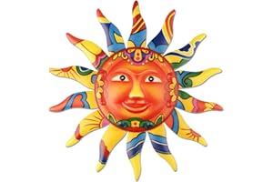 YiYa Decorazione di arte della parete del sole in metallo Faccia da sole colorata in metallo per Soggiorno Camera da letto Home Office Bar Negozio Patio Decorazione da giardino (Giallo)