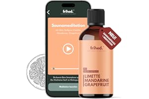 ‎FRIHED. NORDIC WEAR frihed.® Bio Saunaaufguss Limette, Mandarine & Grapefruit mit App Meditation - Hochkonzentriertes Saunaöl - klärend - Langanhaltender Duft - Made in Lüneburg