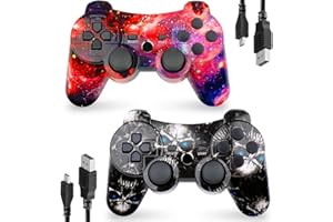 CHENGDAO Manette Sans Fil pour PS3, Bluetooth Manette de Jeu Haute Performance à Double Vibration​ Six Axes pour Playstation 3 (Galaxie+Crâne)