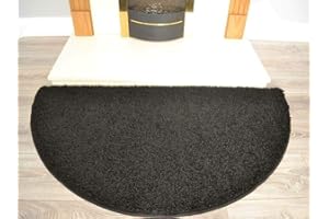 RUGS SUPERMARKET Half Moon Semi Circle Non Slip Machine Washable Hearth Living Room Fireside Rugs (Black)