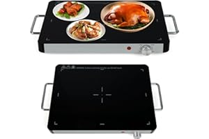 TANGZON Electric Food Warming Tray, Large Hot Plate Buffet Server with Adjustable Temperature, Cool Touch Handles & Non-Slip Feet, Tempered Glass Plate Chafer Warmer for Event Party (40x30cm)