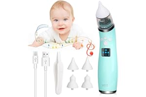 UWELLIKY Nasensauger Baby fur Neugeborene, Elektrisch Nasensauger Staubsauger mit 3 Saugstarken, 4 Silikon Dusen und Musik Beruhigender Funktion, Automatisch Nasal Aspirator fur Nase Rotz/Kleinkinder/Kinder
