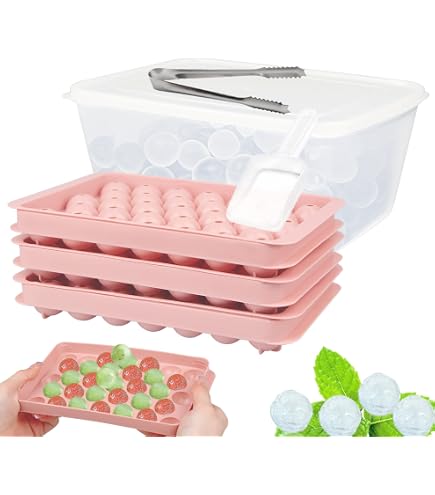 2x Runde Eiswürfelform Mit Deckel – 66 Mini-Kugeln (2,5 Cm), Inkl. Behälter, Löffel & Zange – Ideal Für Cocktails & Getränke