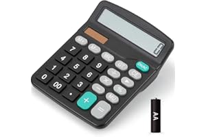 Bimormat Desktop Calculators Solar & Battery Power 12 Digit Large LCD Display with Included AA Battery Power for Business Office School Home(classic black)