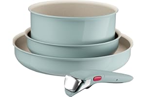 Lagostina Ingenio Pastel, Set di Padelle Antiaderenti 4 Pezzi con Manico Rimovibile, Compatibili con Induzione e Forno, Design Salvaspazio, Colore Salvia