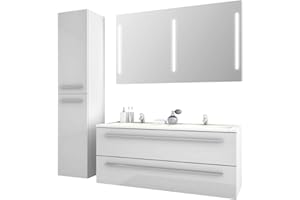 Jokey Libato Bathroom Furniture Set 60 90 120 cm Wide White or Anthracite High Gloss Bathroom Furniture Double Vanity Unit with Mirror and Sieper Tall Cabinet