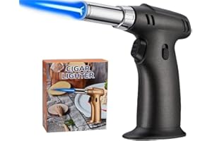Butane Torch, ibforcty Refillable Culinary Cooking Torch Kitchen Blow Torch Lighter with Safety Lock Adjustable and Lock Flame(Black)(Butane Gas not Included)