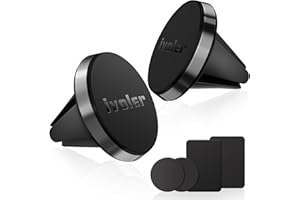 ivoler [Lot de 2 Support Telephone Voiture, Porte Téléphone Magnetique Portable Grille Aeration Aimant Compatible pour Smartphone, 4 Plaques Métalliques –Noir