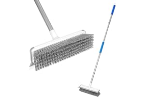 Lalafancy Deck Scrubber with Long Handle -51" Patio Brush Floor Scrub Brush, 2 in 1 Scrape and Brush Stiff Bristle for Tile Grout Garage Swimming Pool Patio Kitchen