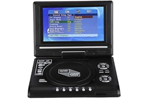 DIYEENI Lecteur DVD Portable,Écran pivotant LCD HD TV 7 Pouces avec Lecture de Carte intégrée pour Les Vols, Les trajets Routiers,DVD de Support,SVCD,VCD,CD,CD-R/RW,Lecteur DVD de Voiture(EU)