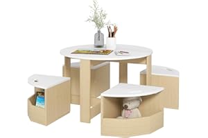 AIYAPLAY Kids Table and Chairs Set, Five-Piece Childrens Table and Chair Set with Storage, Children Activity Table for Ages 3-8 Years, White