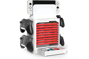 iFCOW Torre di stoccaggio per dischi di gioco, Disco per videogiochi, scaffale, stazione organizzatrice per Switch per Switch/Switch OLED Contiene 10 giochi con 4 supporti per controller