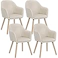 WOLTU Cream White Kitchen Dining Chairs Set of 4 PCS Upholstered Counter Lounge Living Room Corner Chairs with Arms & Backrest Solid Wood Legs Reception Chairs Velvet Tub Chairs Armchairs