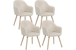 WOLTU 4X Sillas de Comedor Nordicas Estilo Vintage, Tapizada con Reposabrazos en Terciopelo, Estructura de Madera Sillas de Escritorio Crema BH95cm-4