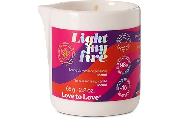 Love to Love Light My Fire Bougie de Massage 30 ml – Huile de Massage Chaude Sensuelle, 98% Naturelle – Fabriquée en France – Jusqu’à 15h d’Utilisation - Monoi