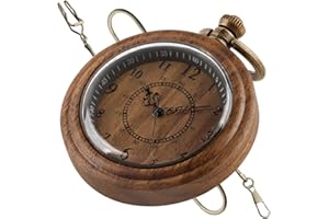 TIONG Reloj de bolsillo de madera vintage de cuarzo hecho a mano de madera de bambú antiguos relojes de bolsillo con cadena colgante de hombre y caja de regalo