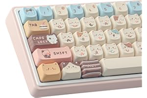 HYEKIC PBT Keycaps 142 Clés Mignonnes par Dyé-par Sublimation Chat de Sel Mer Clés Personnalisées pour Claviers Mécaniques Cherry Gateron MX Switches