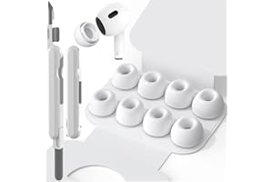 SIXFU 4 Sizes of Ear Tips Compatible with AirPod Pro and AirPods Pro 2 Ear Tips with Portable Storage Box & AirPod Cleaning Kit, Noise Reduction Hole & Dense Dust Guard Screen(XS/S/M/L)-White