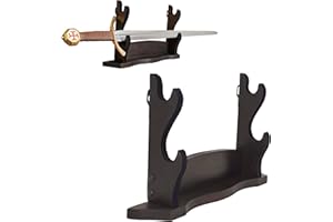 Lord of Battles Espositore per spada medievale in legno massello a un livello, supporto per spada da gladiatore, supporto per spada Katana, realizzato a mano in vero legno di teak (tavolo a 2 livelli)