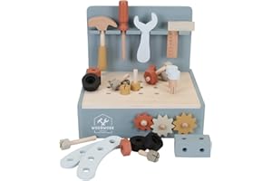 TIAMO Little Dutch 7069 - Banco de madera con herramientas (30 x 25 x 23,5 cm), color azul