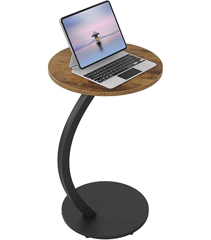 Table D'appoint En Forme De C Avec Roulettes - Plateau 45cm, Hauteur 56cm - Pour Canapé, Salon, Bureau