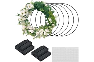 CAREDGO 6 Pz Cerchi Metallo per Ghirlande Anelli in Metallo per Decorazioni Anelli Ghirlanda 20CM con 6 Base in Legno per Tavolo 50 Gommini Adesivi in Silicone per Fai da Te da Te Ghirlande da Tavolo