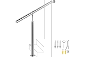 Happybuy Poręcz schodowa, 1 stopnia, poręcz schodowa, ze stali nierdzewnej, do użytku wewnątrz lub na zewnątrz, poręcz schodowa, metalowa poręcz do schodów, 80 x 90 cm, srebrna