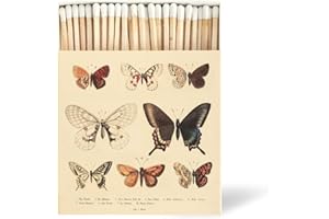 Curator Home Luxury Gift - Fiammiferi di sicurezza lunghi con elegante scatola quadrata (Botanical Butterflies)