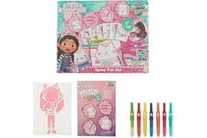 DREAMWORKS GABBY'S DOLLHOUSE Gabby's Dollhouse - Zestaw pisaków w sprayu - kredki dla dzieci - zestaw do malowania z kolorowymi kredkami i szablonami - GD23364