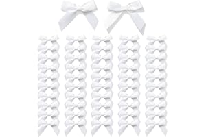 MORSUNBELA Schleifen Kleine Deko Weiße Schleife Geschenkschleifen Selbstklebend Geschenk für Geschenkverpackungen Valentinstag Hochzeit Weihnachten 50 Stück