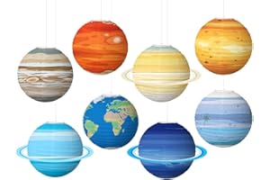 Hitopin 8PCS Space Paper Lanterns,30CM*30CM Planet Lanterns Decoration,Hanging Paper Lanterns, Hanging Galaxy Planets Decor,for Classroom Science Kids Room Astronaut Birthday Space Party Decorations