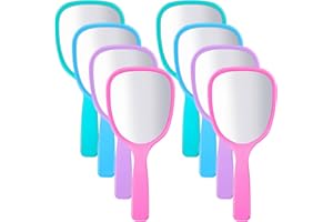 Jetec 8 Pcs Small Handheld Hand Mirror Compact Travel Makeup Mirror Handheld Cosmetic Personal Portable Vanity Glass 3.15 x 7.09 Inch (Blue,Green,Pink,Purple)