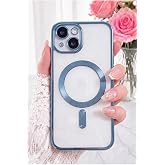 Lavderuar iPhone 15 Kılıf Kamera Lens Korumalı Manyetik Şarj Kilifi Şeffaf Renkli Yumuşak Kapak Mavi