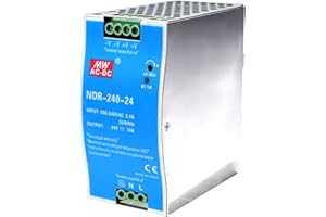 DEWINLVD Alimentatore 24V 10A da guida DIN 240W Alimentatore switching da guida DIN Ingresso AC 100-220V 2,4A Uscita DC 24V 10A Funzioni di protezione multiple Modello industriale NDR-240W-24V.