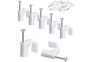 DEKUKAR 100 x Round Cable Clips, White, 10 mm Electric Cable Wall Clamp, Cable Nail Clamps Management, Wire Organiser Clips, Pins Cable Pins for Ethernet, Electrical Cable, Power Strip, Wall Mounting