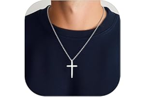 Richsteel Collar de Cruz Diseño Clásico Elegante, Cadena Robusta 51cm Largo, Acero Inoxidable, Personalizable, Regalo para Madre Hijo, Joyero Incluido