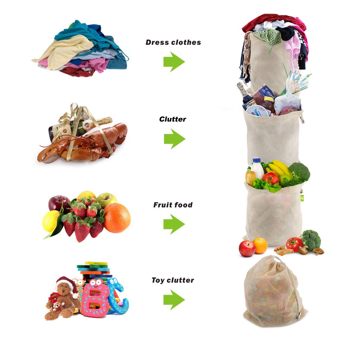 Idefair sacchetti riutilizzabili in rete per la produzione di verdure e prodotti freschi, sacchetti in cotone… - immagine 5