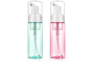 Molain Dispenser per schiuma da 60 ml, 2 contenitori da viaggio in plastica trasparente ricaricabili, per sapone per mani, lavaggio viso, shampoo per ciglia, cura della pelle (verde + rosa)