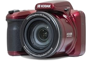 KODAK Pixpro Astro Zoom AZ405 - Fotocamera Digitale Bridge, Zoom 40X, Obiettivo Grandangolare 24 mm, 20 Megapixel, LCD 3, Video Full HD 1080p, OIS, Batterie AA - Rosso