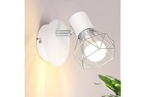 Glitzerlife Lampa punktowa w stylu vintage biała lampa ścienna - lampa ścienna E14 regulowana 350° retro metalowy klosz lampy 1 płomień do sypialni, gabinetu, korytarza, baru, jadalni, hotelu, maks.