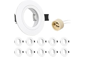 URing Faretto Incasso Cartongesso GU10 Alluminio Bianco, Cornice Faretti led da incasso per cartongesso Rotondo Portafaretto incl. Portalampada GU10 per lampade LED e Alogeno, Foro ø65mm, Set da 10