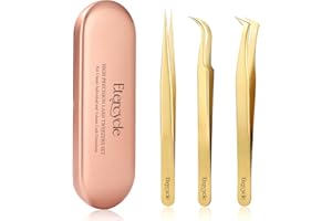 Etercycle High Precision Lash Tweezers Set - Includes 3 Stainless Steel Eyelash Tweezers for Classic Individual and Volume Lash Extensions. Complete with Storage Box